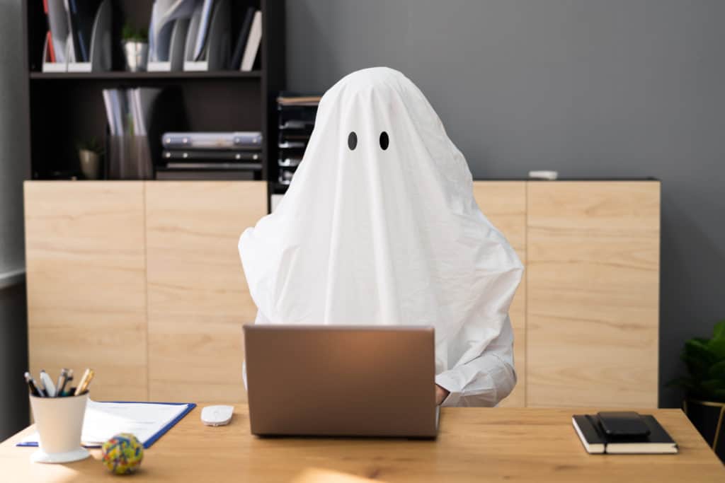 Ghostwriting In Office. Creative Ghost Writer Using Computer